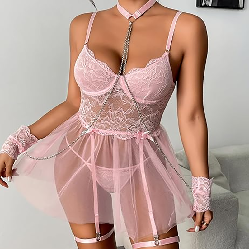 Sheer lace and mesh camisole dress