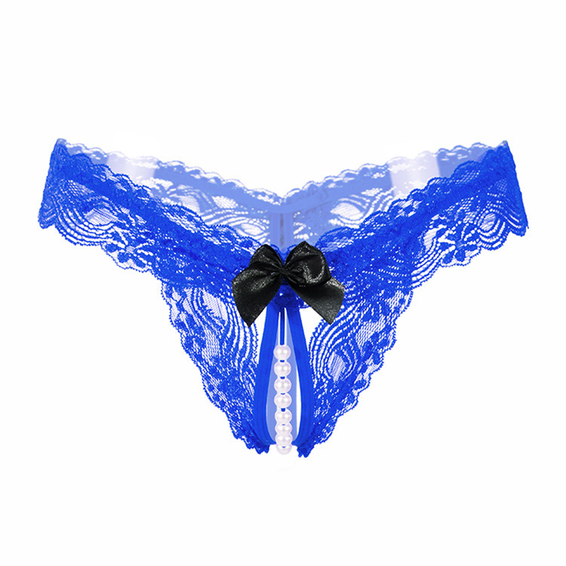 Lace Thong with Bow and Pearl Detail