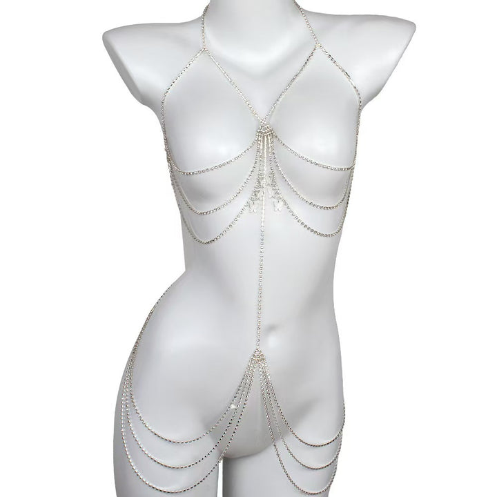 Butterfly pendant multi-layer rhinestone body chain