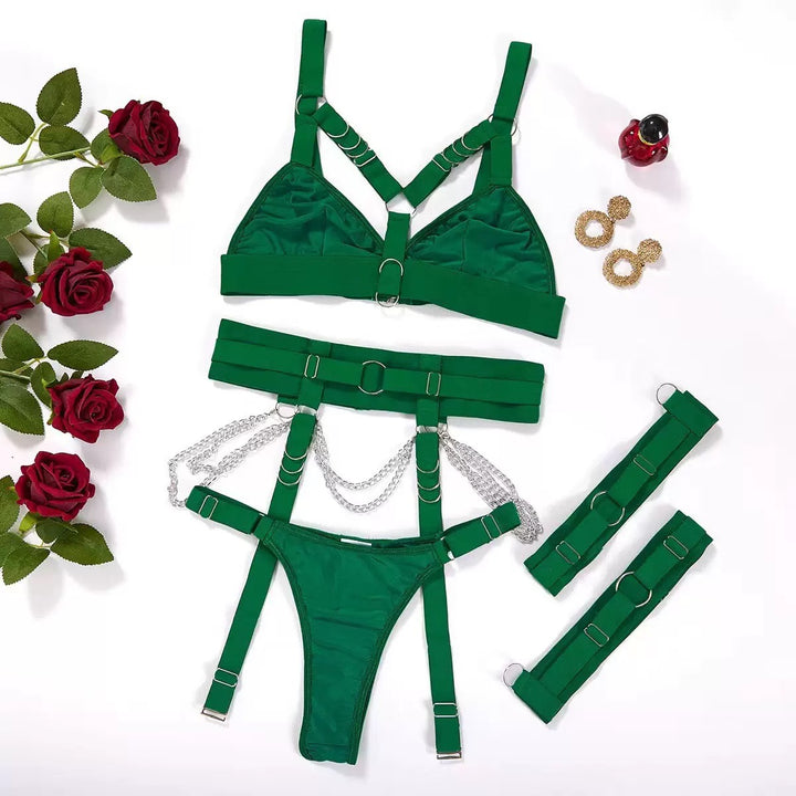 Sexy lingerie set with metal chains