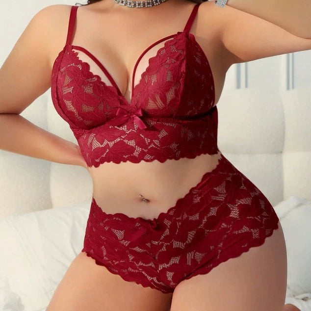 Lace sheer seductive lingerie set