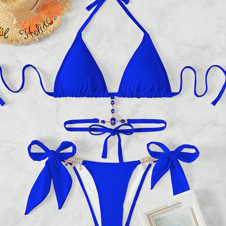 Crystal Diamond Triangle Strapless Backless Bikini Sexy Set