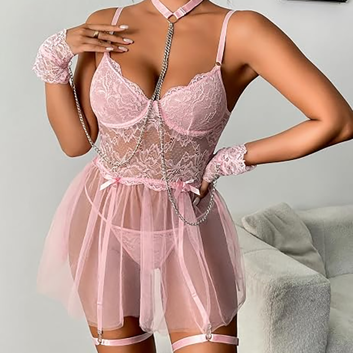 Sheer lace and mesh camisole dress
